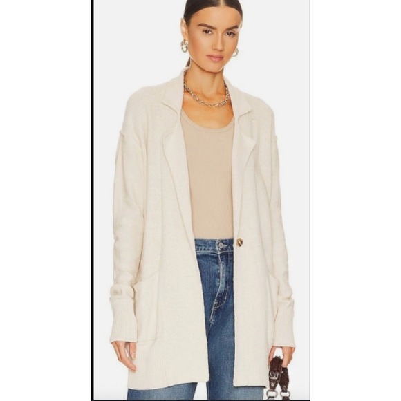 Free People Desert Blazer Cardigan Recycled Cotton Knit Sweater Cream Size Small - Picture 2 of 8